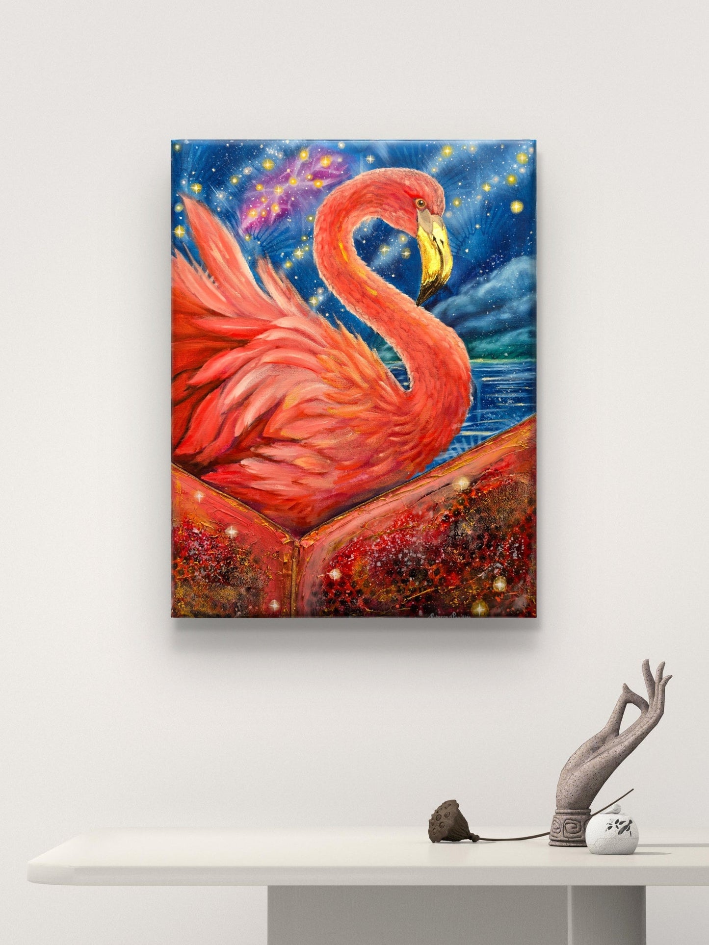 Animarii Unzipped No.13: The Flamingo — The One Who Made Beauty From Poison · Original Oil Painting - Rebecca Papillon
