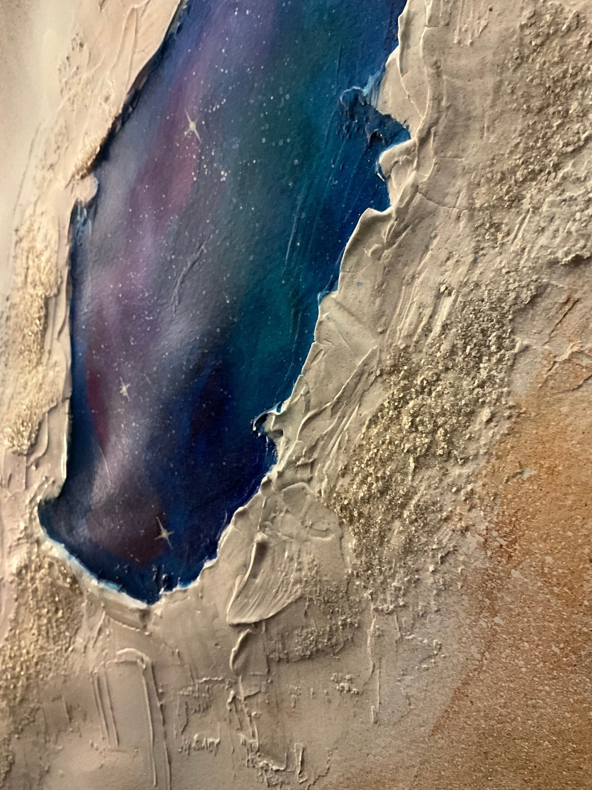 22x30” abstract galaxy hole mixed media and oil on paper. - Rebecca Papillon
