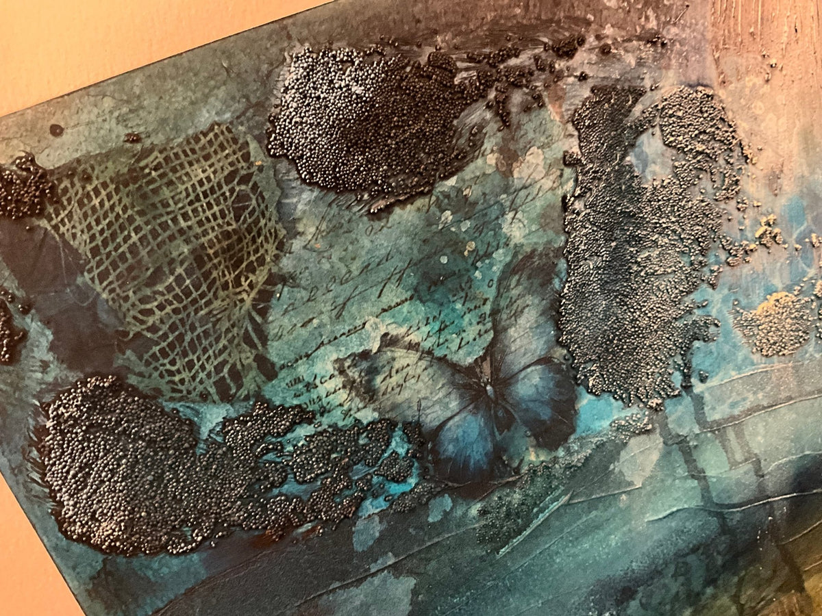 22x30” abstract under the sea mixed media and oil on paper. - Rebecca Papillon