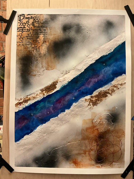 22x30” galaxy strip mixed media and oil on paper. - Rebecca Papillon