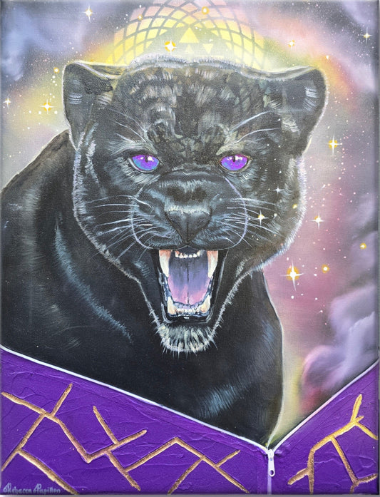 Animarii Unzipped No.10: The Panther — The One Who Was Built for the Dark · Original Oil Painting - Rebecca Papillon