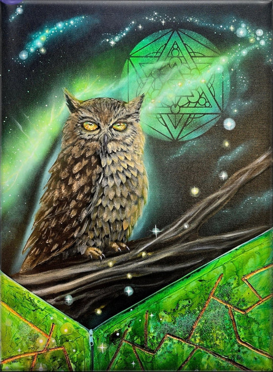 Animarii Unzipped No.14: The Owl — The One Who Simply Knows · Original Oil Painting - Rebecca Papillon