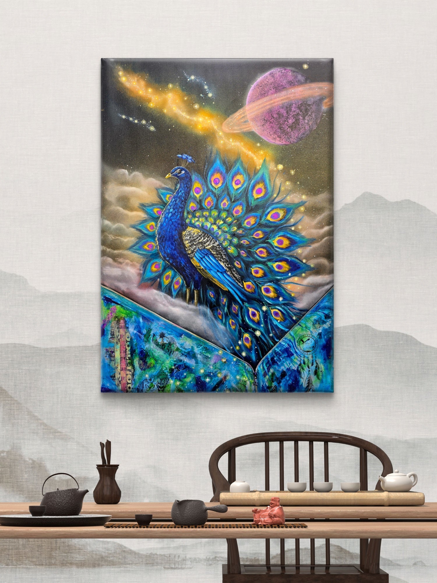 Animarii Unzipped No.15: The Peacock — The One Who Dares to Be Seen · Original Oil Painting - Rebecca Papillon
