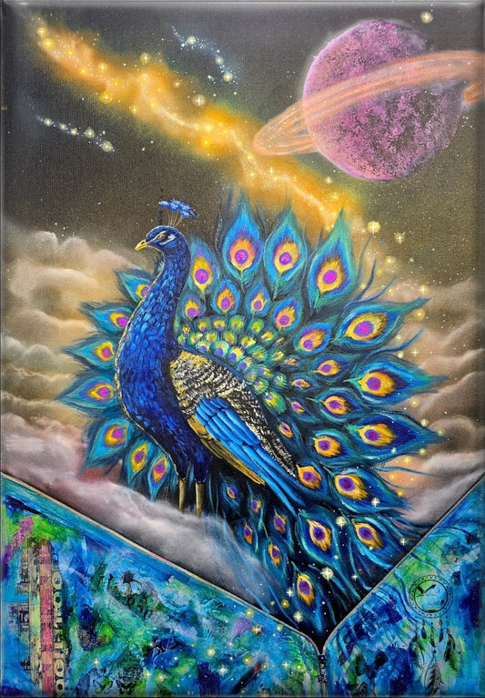 Animarii Unzipped No.15: The Peacock — The One Who Dares to Be Seen · Original Oil Painting - Rebecca Papillon