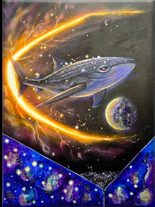 Animarii Unzipped No.18: The Whale Shark — The One Who Tears Through Worlds · Original Oil Painting - Rebecca Papillon