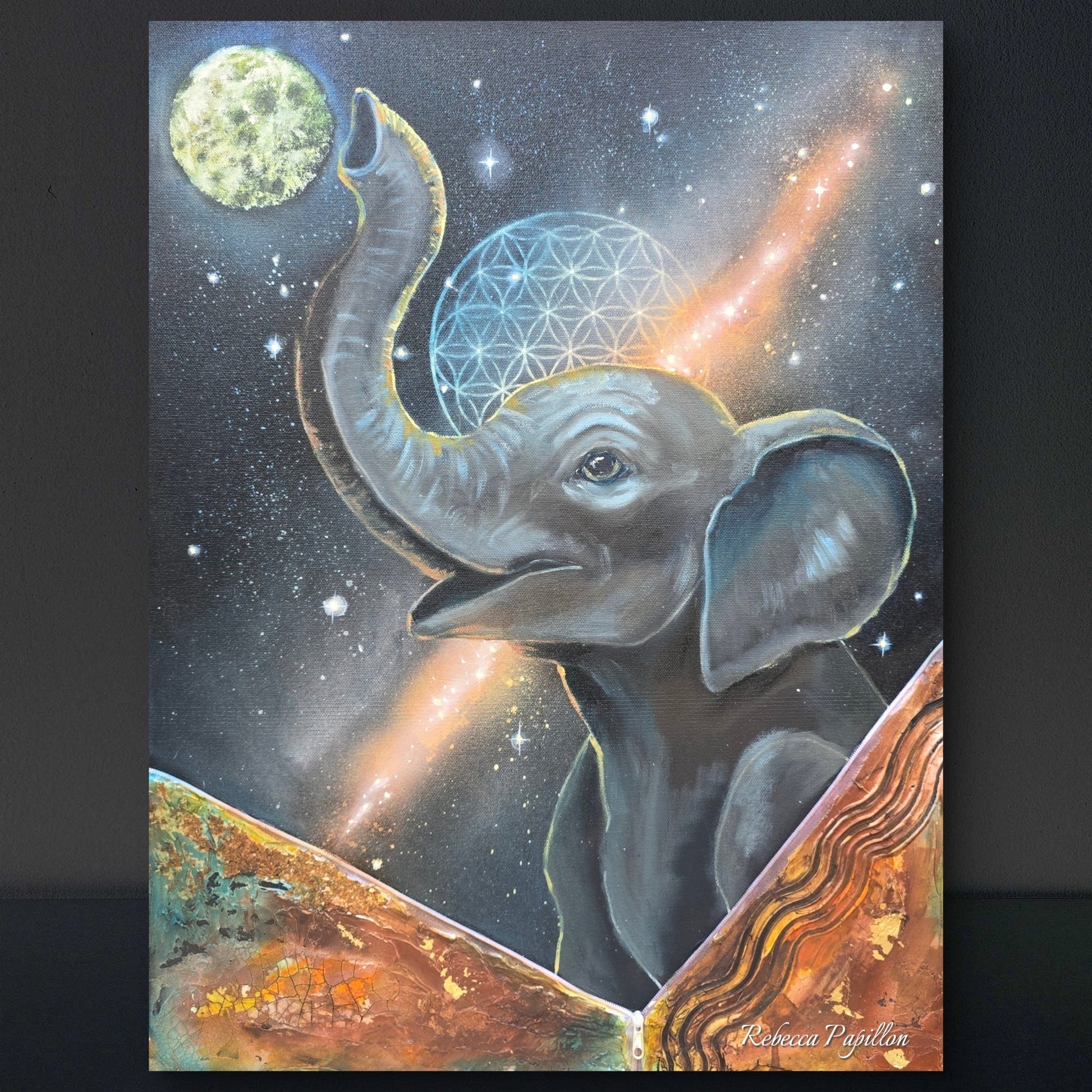 Animarii Unzipped No.2 The Elephant — The One Who Carries the Memory of Everything · Original Oil Painting - Rebecca Papillon