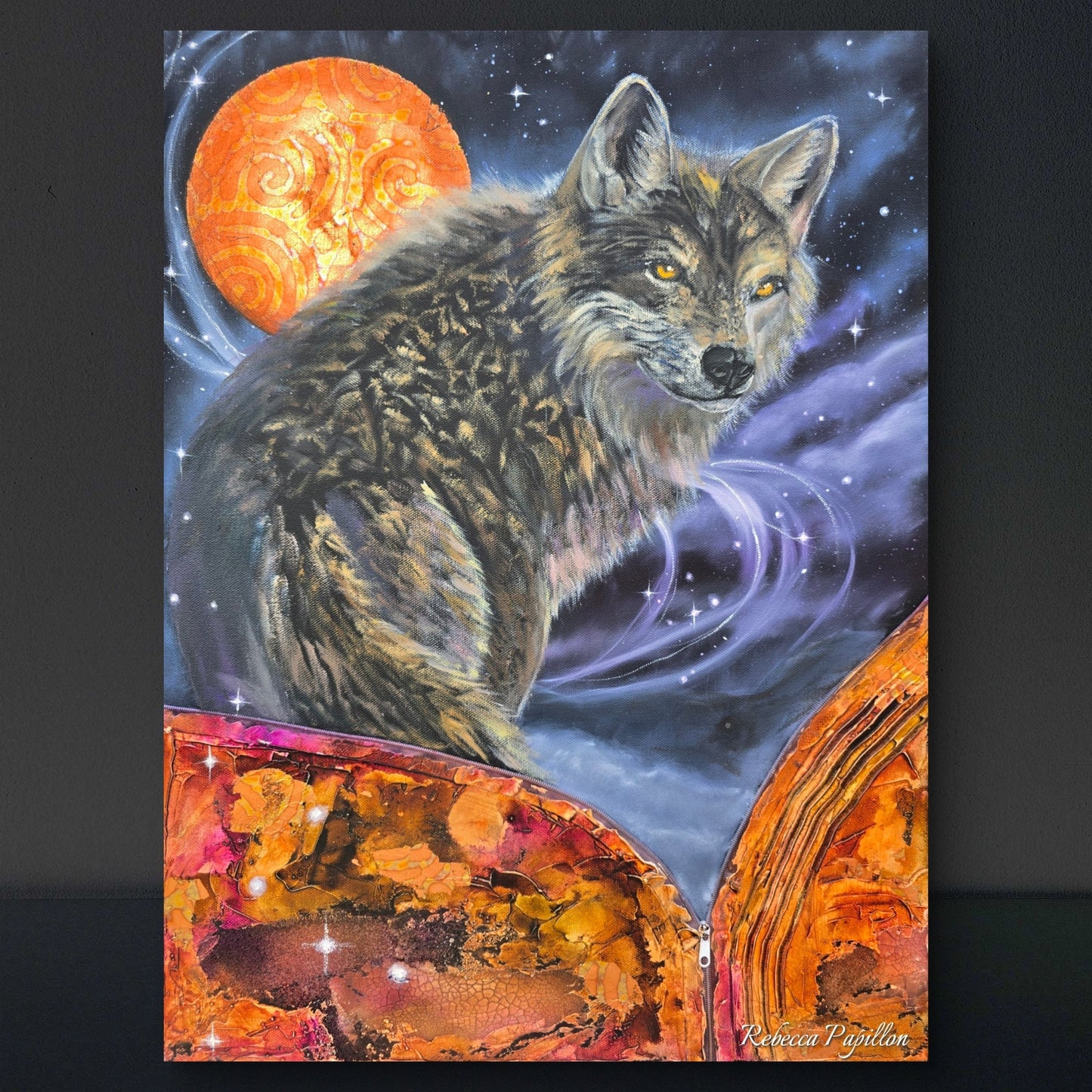 Animarii Unzipped No.7: The Wolf — The One Who Answers to the Moon · Original Oil Painting - Rebecca Papillon