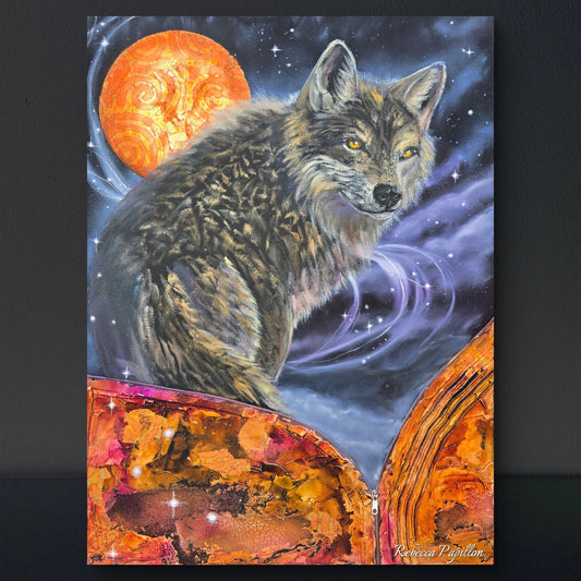 Animarii Unzipped No.7: The Wolf — The One Who Answers to the Moon · Original Oil Painting - Rebecca Papillon