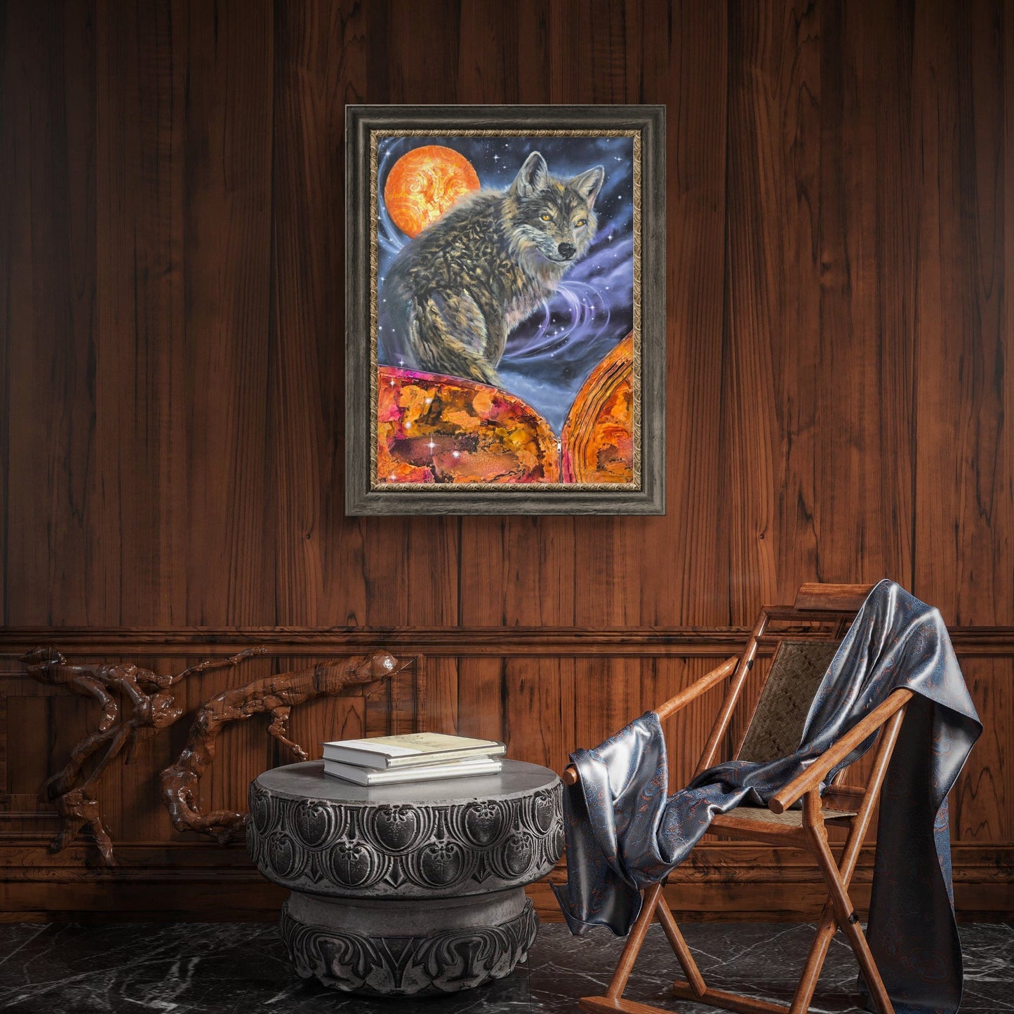 Animarii Unzipped No.7: The Wolf — The One Who Answers to the Moon · Original Oil Painting - Rebecca Papillon