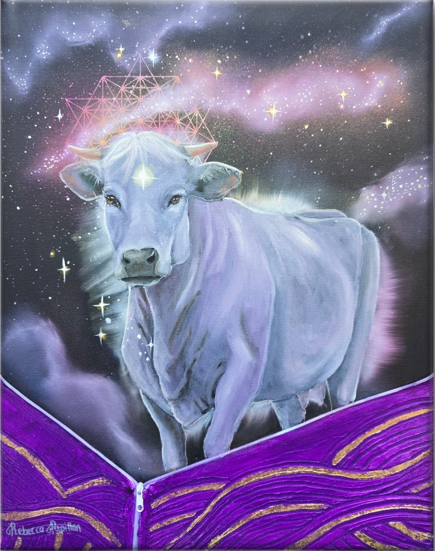 Animarii Unzipped No.9: The Cow — The One Who Gives Without Counting · Original Oil Painting - Rebecca Papillon