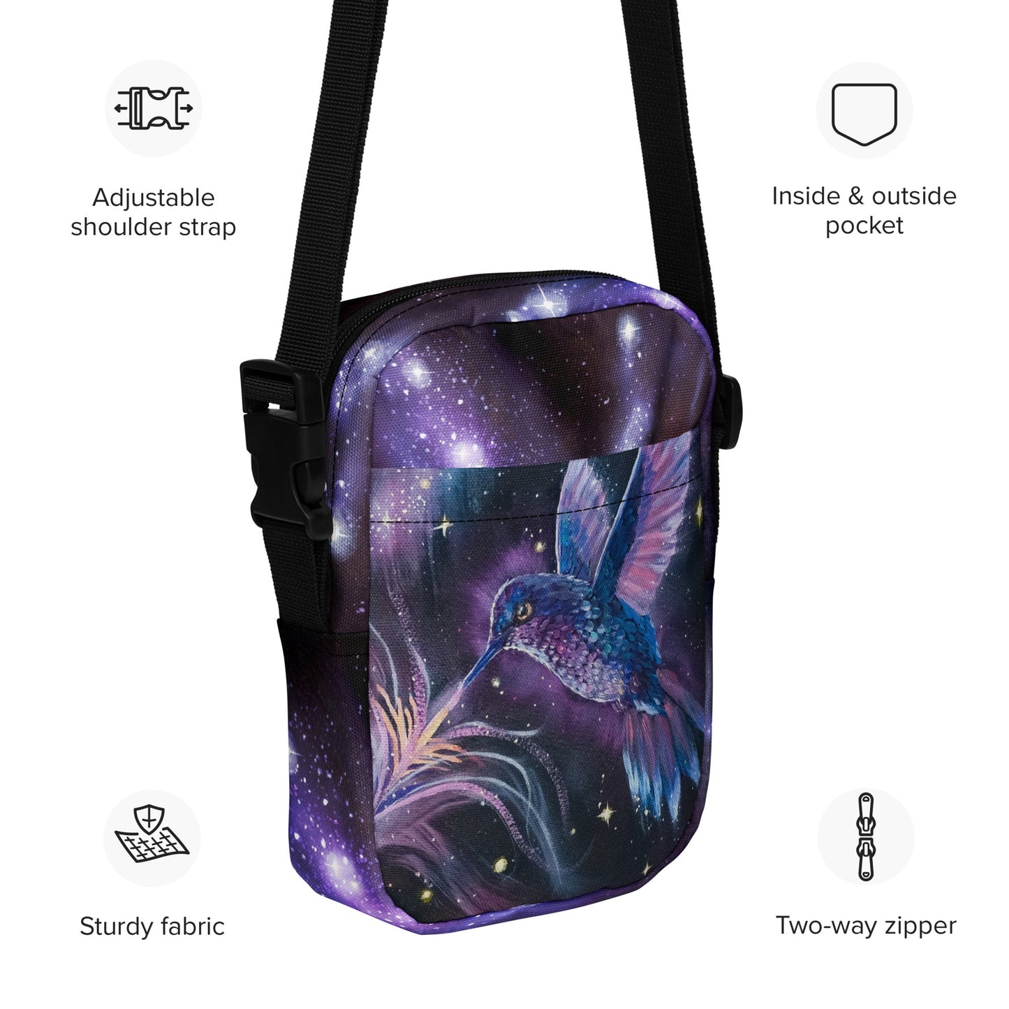 Double Sided Utility crossbody bag - Hummingbird and Seahorse - Rebecca Papillon