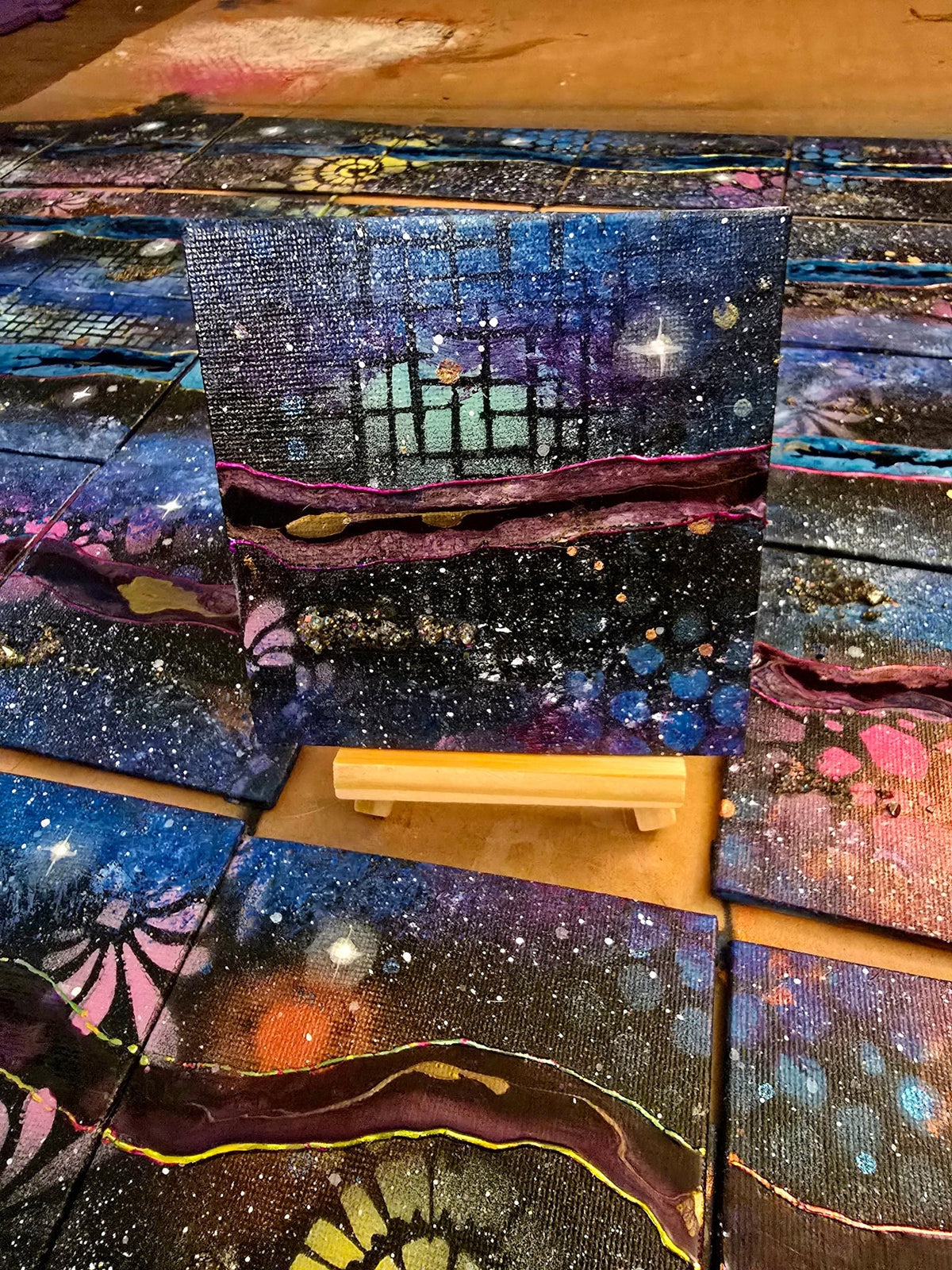 The Wormhole Project: Numbered Miniature Original Canvas, 4x4" & Mini Easel - Rebecca Papillon