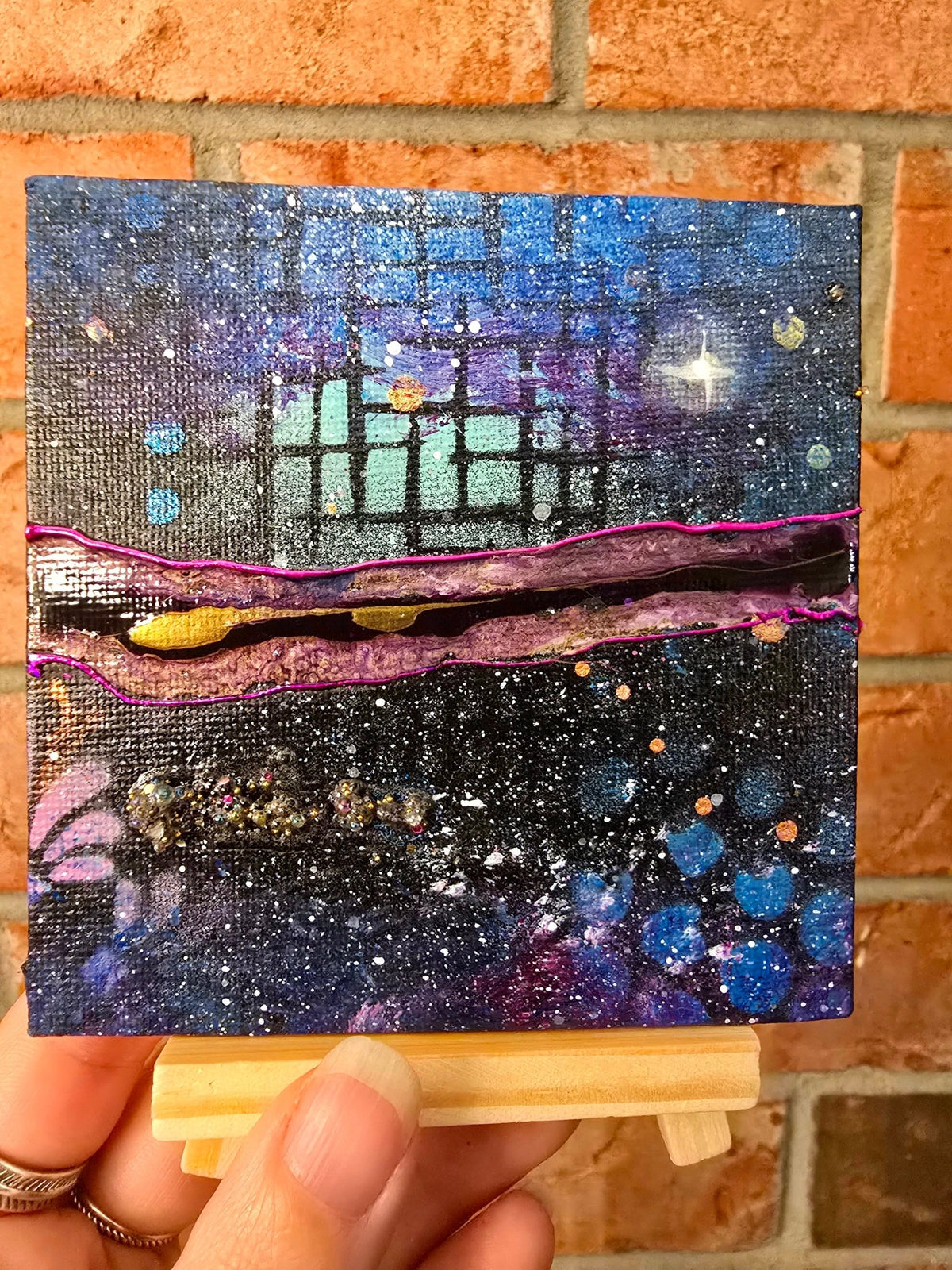 The Wormhole Project: Numbered Miniature Original Canvas, 4x4" & Mini Easel - Rebecca Papillon