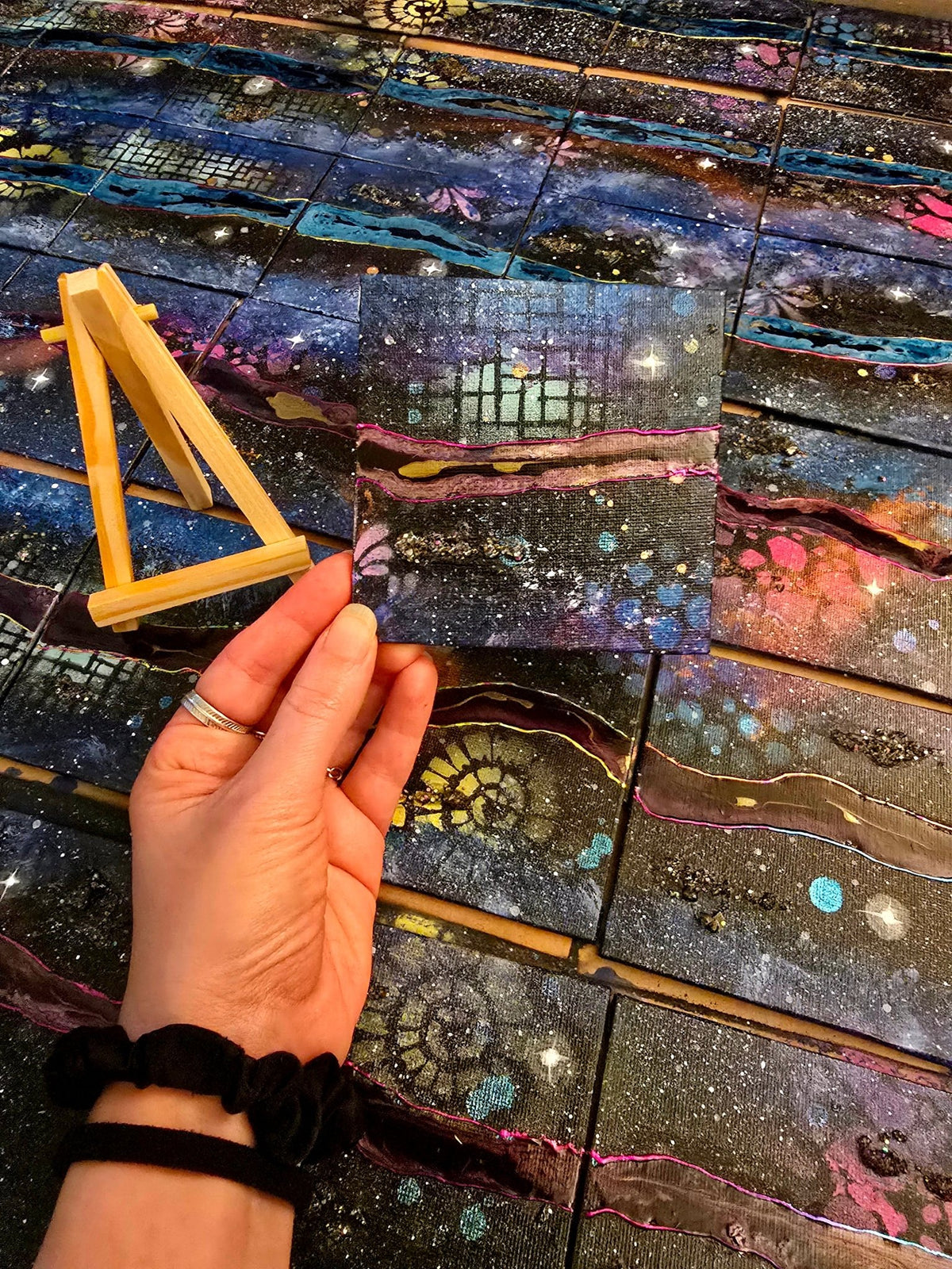 The Wormhole Project: Numbered Miniature Original Canvas, 4x4" & Mini Easel - Rebecca Papillon